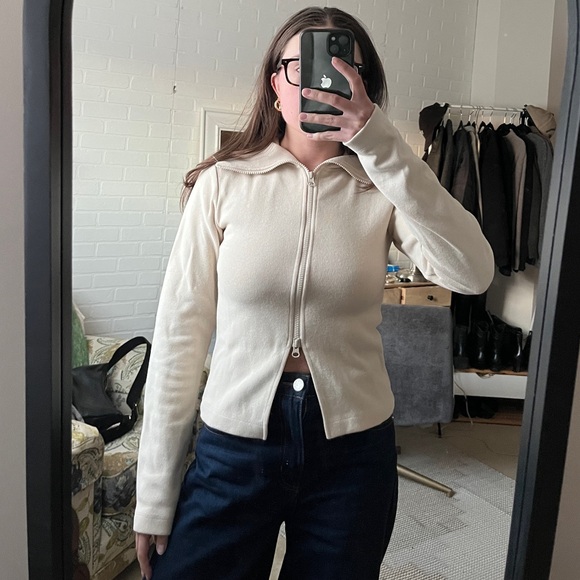 Oak + Fort Cream Zip-Up Collared Sweater - Picture 1 of 9